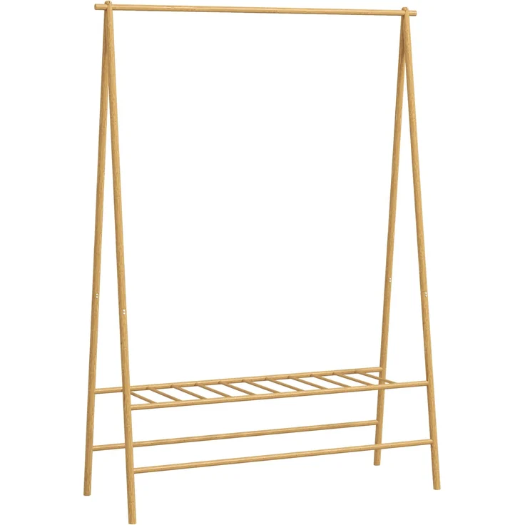Garderobenständer 116 x 43,5 x 160 cm aus Bambus mit Kleiderstange, Haken und Schuhablage – Bild 5