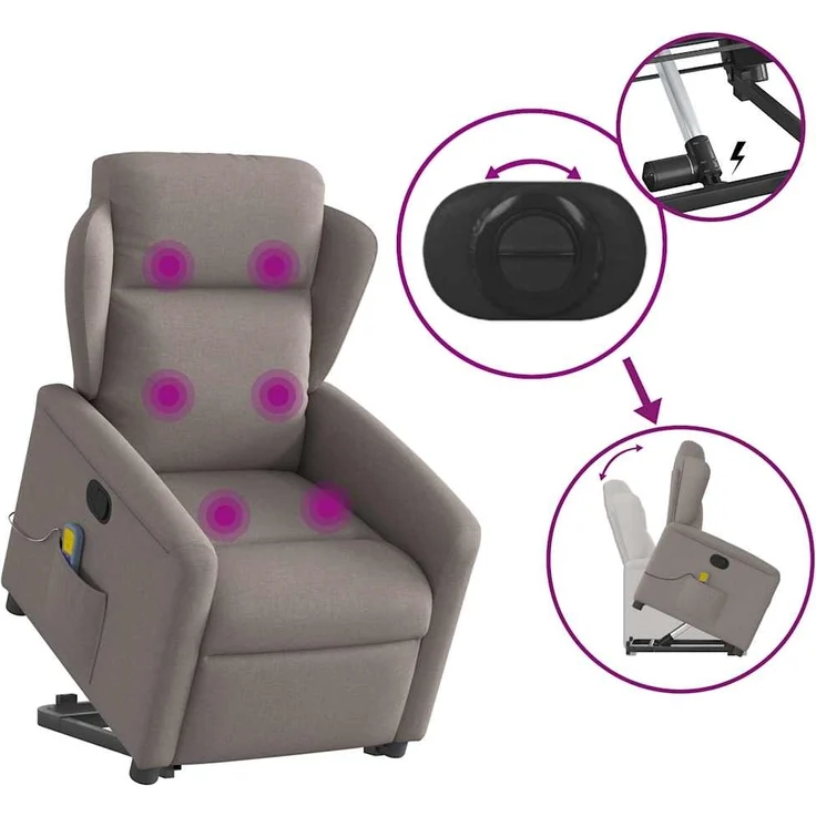 vidaXL Massagesessel mit Aufstehhilfe Taupe Stoff 3303151 – Bild 7