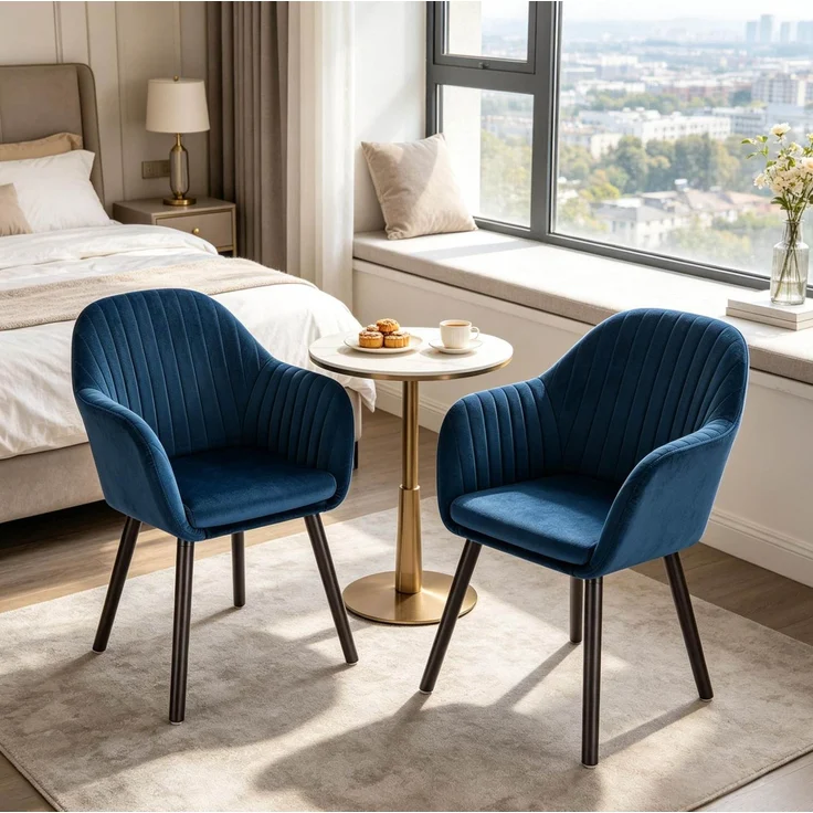 Esszimmerstuhl 2er-Set 42cm×50cm×81cm mit Armlehnen, Samtbezug und Massivholzbeinen – Bild 1