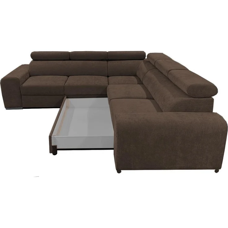 Wohnero24 Ecksofa PAVONE 3 260x260 cm – Chenille Sofa Dunkelbraun mit Schlaffunktion 190x125 cm, Bettkasten & verstellbaren Kopfstützen – Bild 6
