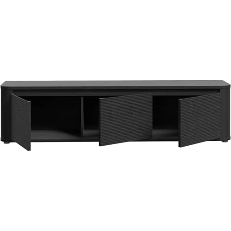 Forte BREATHTAKER TV-Schrank 170, modern minimalistisches Lowboard, 3-türig, Reliefstruktur, Wohnzimmer, Holzwerkstoff, Schwarz, 168 cm breit x 41,5 cm hoch x 41,3 cm tief – Bild 5