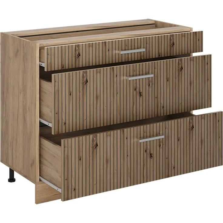 Küchenunterschrank R-Line Artisan-Eiche/Goldkraft Eiche 100 cm Arbeitsplatte Anthrazit Vicco – Bild 3