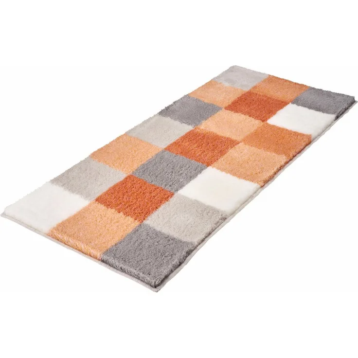 Kleine Wolke Badematte Caro, Höhe 25 mm, rutschhemmend beschichtet, fußbodenheizungsgeeignet, Kunstfaser, quadratisch, WC Vorleger mit Ausschnitt, Badteppich, modernes Karo-Muster, Pastell-Farben, waschbar