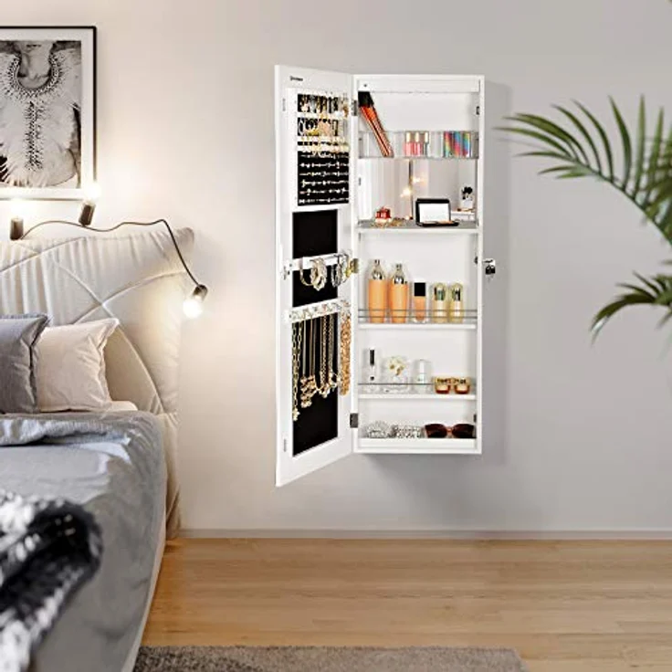 Schmuckschrank, rahmenloser, extrabreiter, verspiegelter Aufbewahrungsständer, Schmuck-Organizer mit Haken und eingebaut – Bild 3