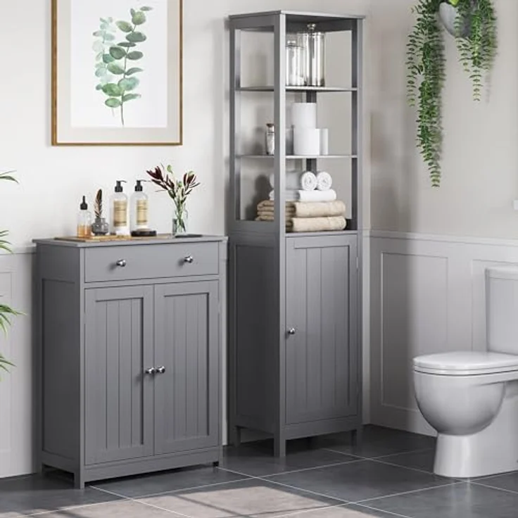 Yaheetech Badezimmerschrank Unterschrank Badschrank mit Doppeltür und Schublade Bodenschrank Badkommode Küchenschrank Aufbewahrungsschrank fürs Badezimmer Küche Wohnzimmer, Dunkelgrau – Bild 3