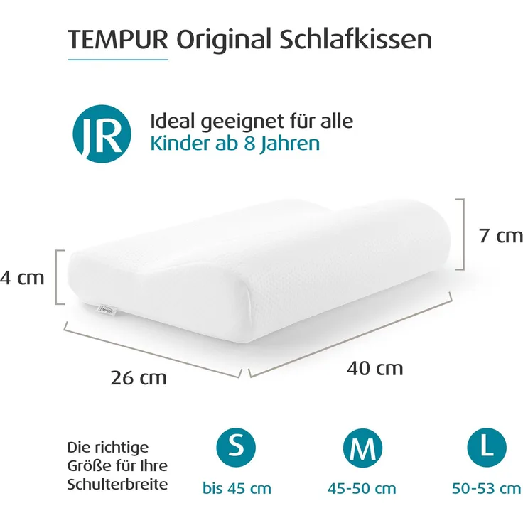 TEMPUR® Original Junior ergonomisches Kinder-Nackenstützkissen in 40 x 26 x 7/4 cm