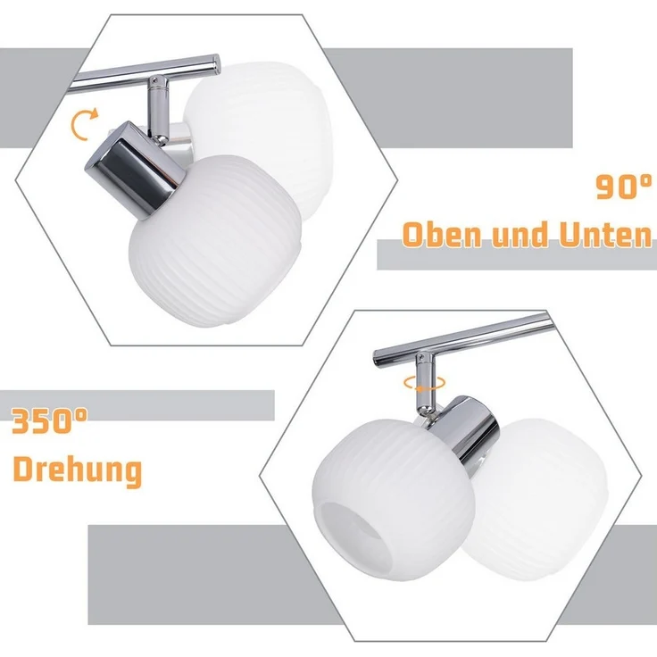 Nettlife Deckenstrahler Weiß Glas E14 Deckenleuchte 3/4/6 Flammig Innen Lampenschirm Strahler, Schwenkbar, ohne Leuchtmittel, Morden Vintage Spotleuchte für Flur Hotel Schlafzimmer – Bild 2