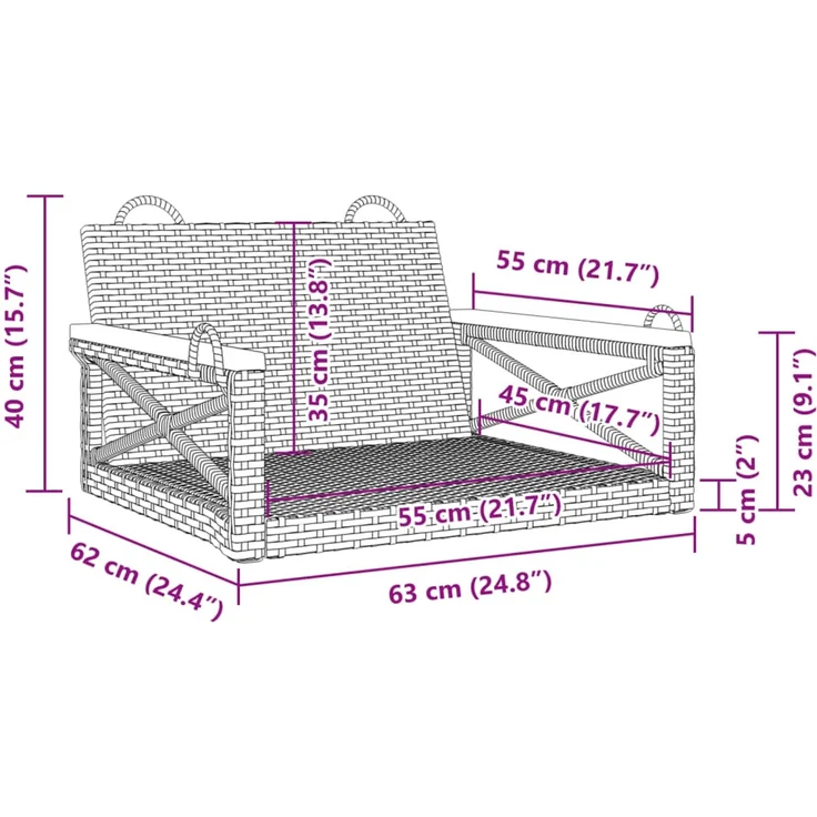 vidaXL Hängesessel Schwarz 63x62x40 cm Poly Rattan 368170 – Bild 9