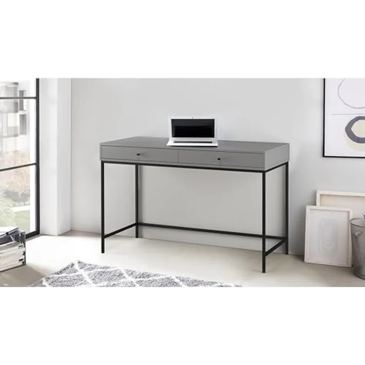 Celine Schreibtisch mit 2 Schubladen aus Spanplatte in Grau, mit Metallbeinen (BxTxH) 120x50x76 cm – Bild 5