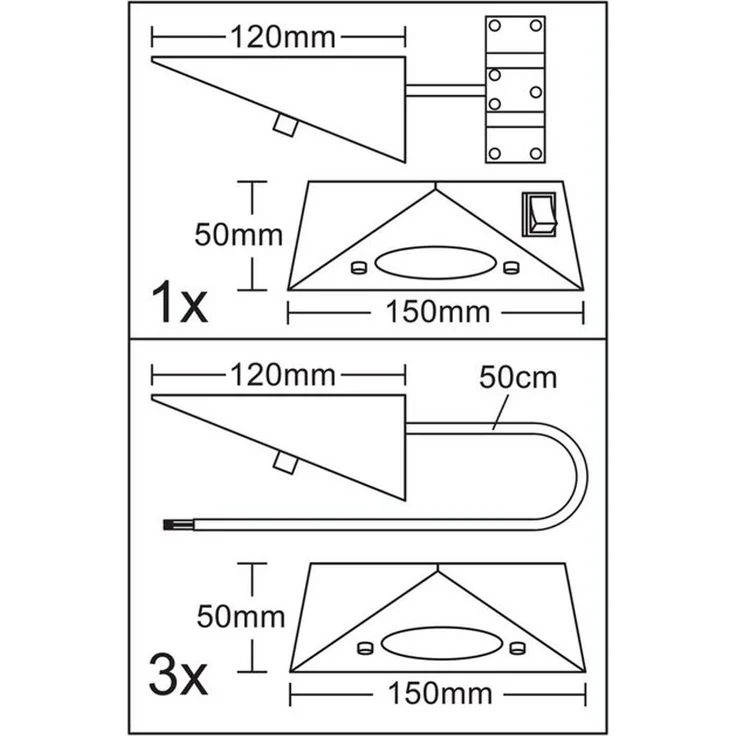 TRANGO LED Unterbauleuchte, 4er Set 6740-45 LED-Küchenunterbauleuchte aus Edelstahl in Matt-Schwarz *COOK* LED Einbauleuchte - Einbaustrahler inkl. 4x 4,8 Watt LED Modul 3000K warmweiß - direkt 230 Volt - beliebig erweiterbar, Schalter - Dreieckleuchte... – Bild 4