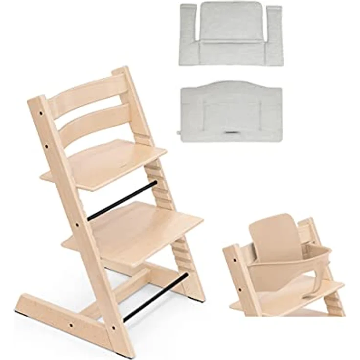 Stokke 'Tripp Trapp' Hochstuhl, natur, höhenverstellbar, Buche, inkl. Classic Kissen & Babyset in nordic grey – Bild 2