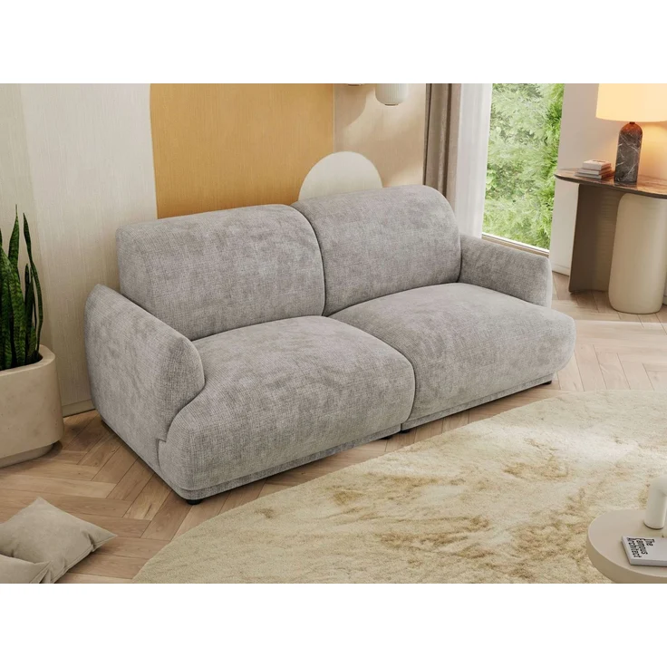 Modernes Design Sofa PUNTA 206 cm 3-Sitzer HR-Schaum Rückenlehne, Wellenfederung, Massivholzrahmen, Sofa mit Armlehnen - Hellgrau Schenille grob gewebt – Bild 4