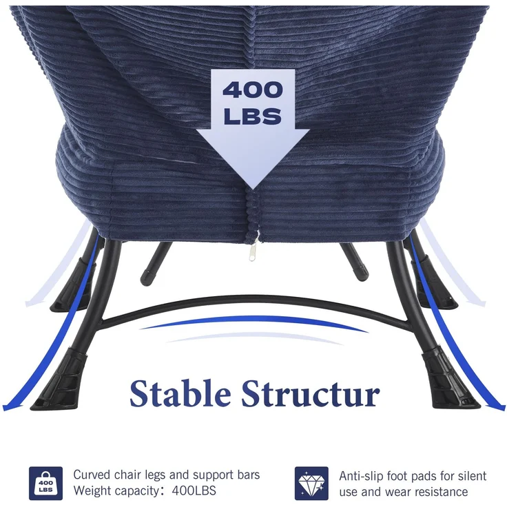 LVHOM Relaxsessel mit Hocker, Loungesessel mit Seitentasche, Lesesessel aus Cordstoff, bequem gepolstert, Metallgestell, bis 180kg belastbar, Blau – Bild 8