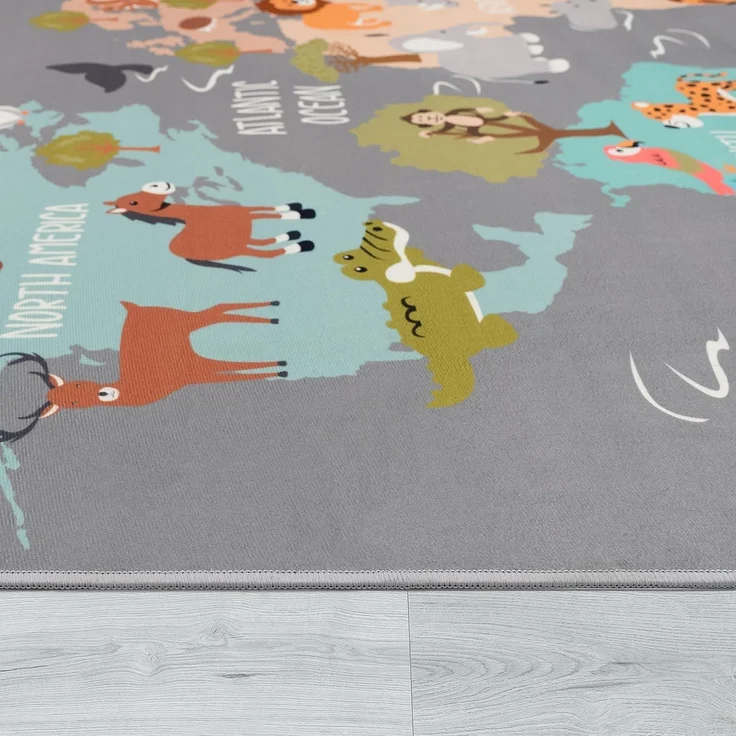 Paco Home Kinderteppich Teppich Kinderzimmer Spielteppich Junge Mädchen Modern rutschfest, Grösse:140x200 cm, Farbe:Grau 3 – Bild 2