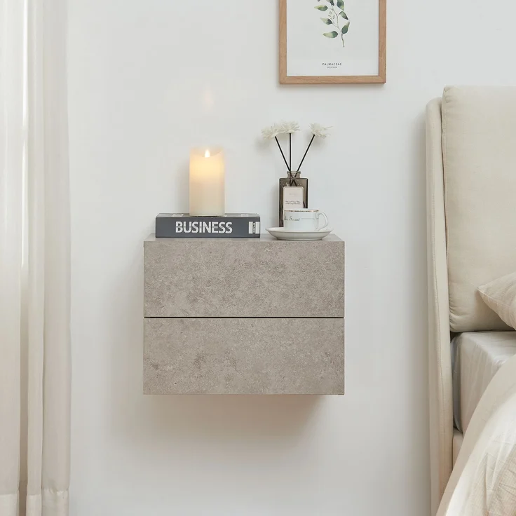 Nachttisch hängend Ampfing mit 2 Schubladen Betonoptik, hell [en. casa] – Bild 2