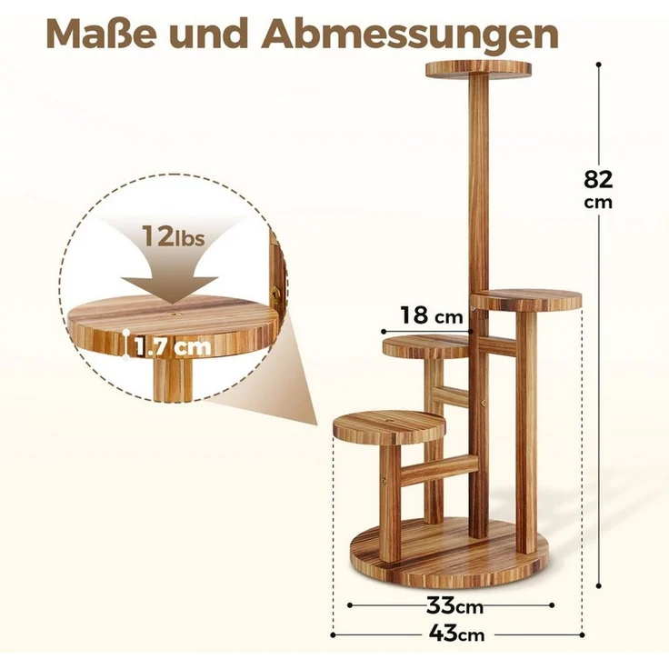 Bamworld Blumenständer platzsparender Pflanzenregal für Wohnzimmer & Garten, Blumentreppe (1 St), Holzblumenständer 3-stöckig, 33x54 cm – Bild 2