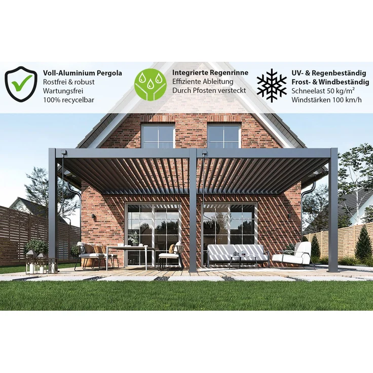 Weide Deluxe Plus | Wand Pergola | Voll Aluminium | 4 x 6 M | Lamellendach anthrazit – Bild 4