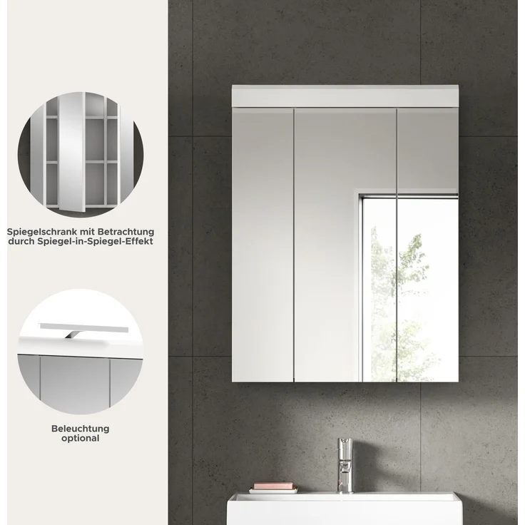 Xonox Scout Spiegelschrank (B/H/T: 60x79x18 cm) in weiß Nachbildung und weiß Hochglanz tiefzieh – Bild 8