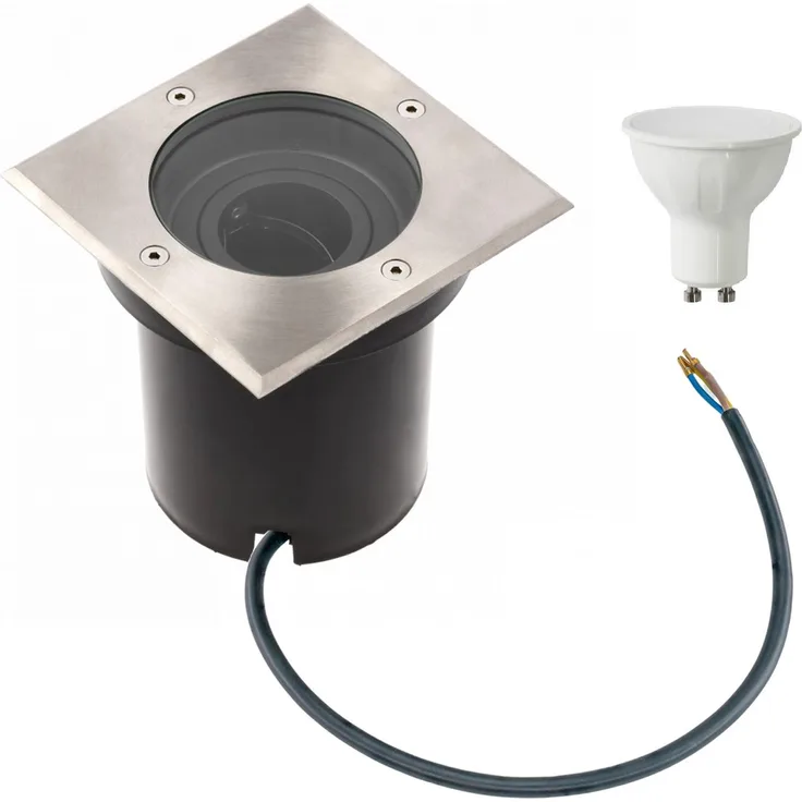 7 Watt eckige LED Einabu Boden-Spot Bodenleuchte Bodenstrahler Wegleuchte | schwenkbar aus Edelstahl | 130 x 130 x 129mm (B. x L. x H.) | 520 Lumen | Kaltweiß (6000 K)