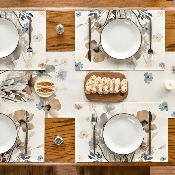 ABC 4-teiliges abwaschbares Geschirrset, Blumen- und Blättermuster, Frühlingsstil, 30 x 45 cm, für Herbstfeste, Küche und Festtagsdekoration – Bild 5