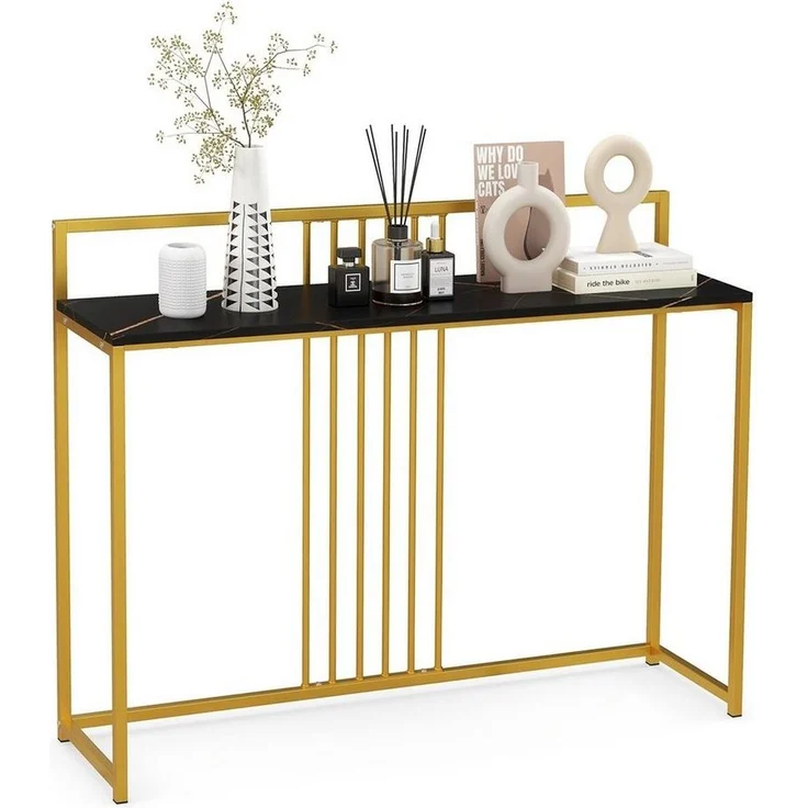 COSTWAY Konsolentisch, Marmoroptik, goldfarbenes Metallgestell, 120cm – Bild 5