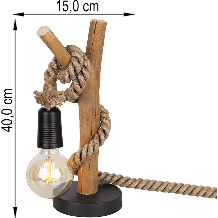 Tischleuchte, Eukalyptusholz, Hanfseil, H 40 cm – Bild 7