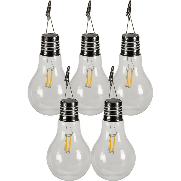Dehner LED Solarleuchte Dehner Solar-Glühbirne 5er Set, 10 x 17 cm, Glas, transparent, Keine Angabe, Wetterfest, bis 6 Std. Leuchtdauer