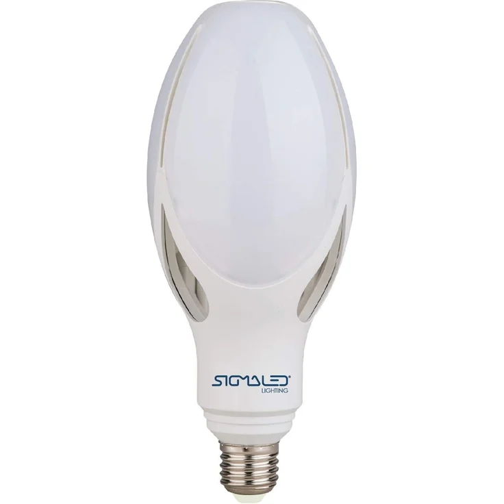 Sigmaled lighting LED-Leuchtmittel E27-Sockel, 50 W, 5500 Lumen, entspricht 350 W Glühlampen oder 150 W Energiesparlampen, LED-Glühbirne warmweißes Licht 2800K, Ø90x216 mm.