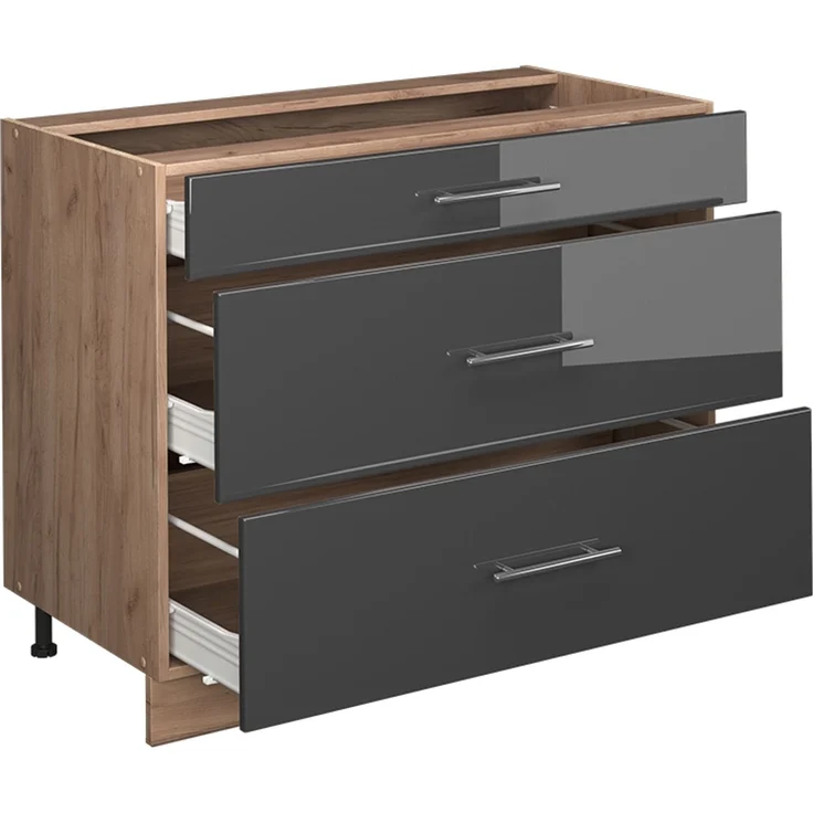 Küchenunterschrank Fame-Line Anthrazit Hochglanz/Goldkraft Eiche 100 cm, AP Anthrazit Vicco – Bild 6