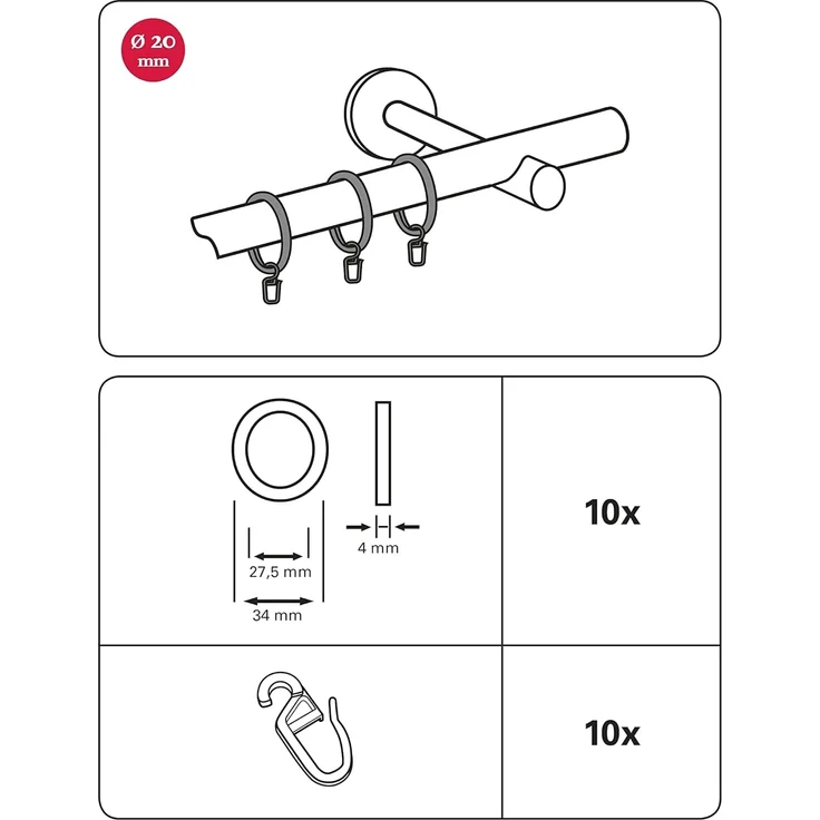 Gardinia Gardinenringe Chicago für Ø 20 mm schwarz-matt 10-er Pack – Bild 7