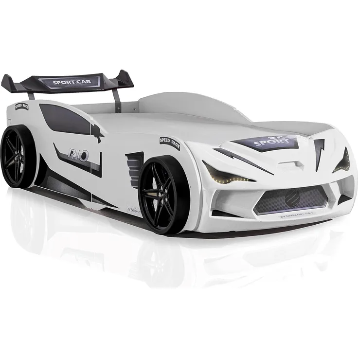 Autobett Kinderbett "Rio" 90x200 Carbon mit LED Leuchte inkl. Lattenrost - Varianten