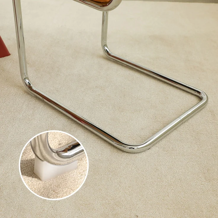LVHOM Freischwinger 2er Set Esszimmerstuhl, Retro Küchenstuhl mit Chromgestell & Rattan-Rückenlehne, gepolsterter Samtsitz, stapelbar, moderne Wohnzimmerstuhl, Orange – Bild 5