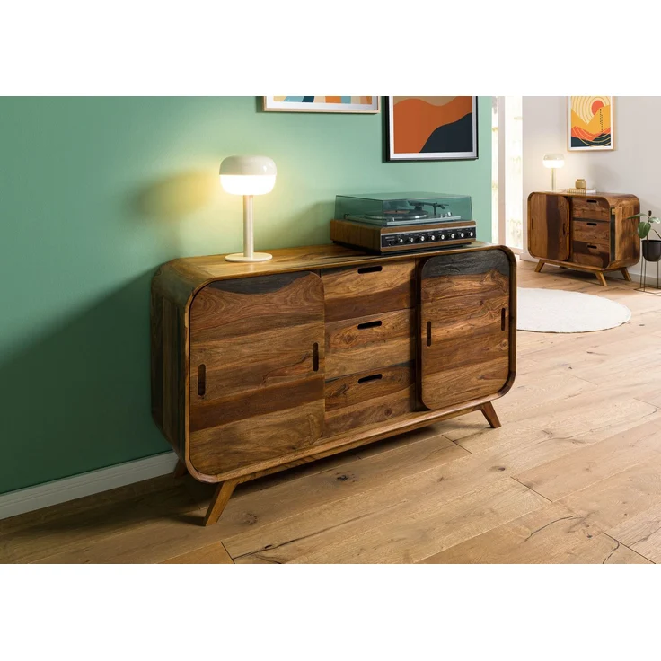 Sideboard Sheesham 134 x 40 x 75 dunkelbraun lackiert MAILAND #201 – Bild 3