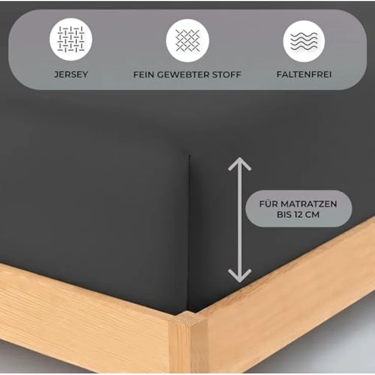 Buymax Spannbettlaken Topper, Spannbetttuch für Topper bis 9 cm Höhe, 100% Baumwolle Jersey, Anthrazit, Topper 120x200 cm, 1 – Bild 3