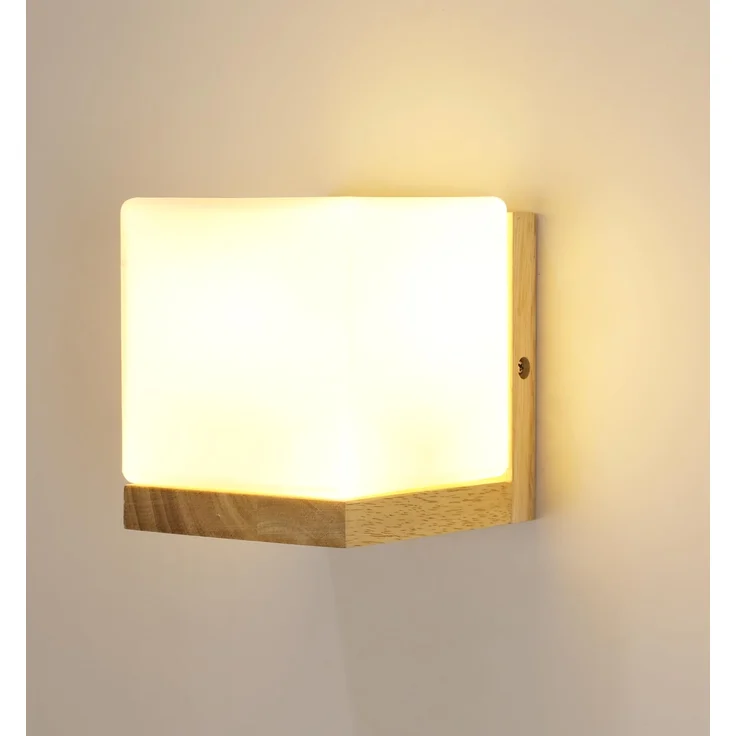 Comely Wandleuchte Holz Innen, Vintage Wandlampe Innen mit Glas Lampenschirm, E27 Fassung, Auf und Ab Beleuchtung, Moderne Wandbeleuchtung für Wohnzimmer Schlafzimmer Flur Treppen