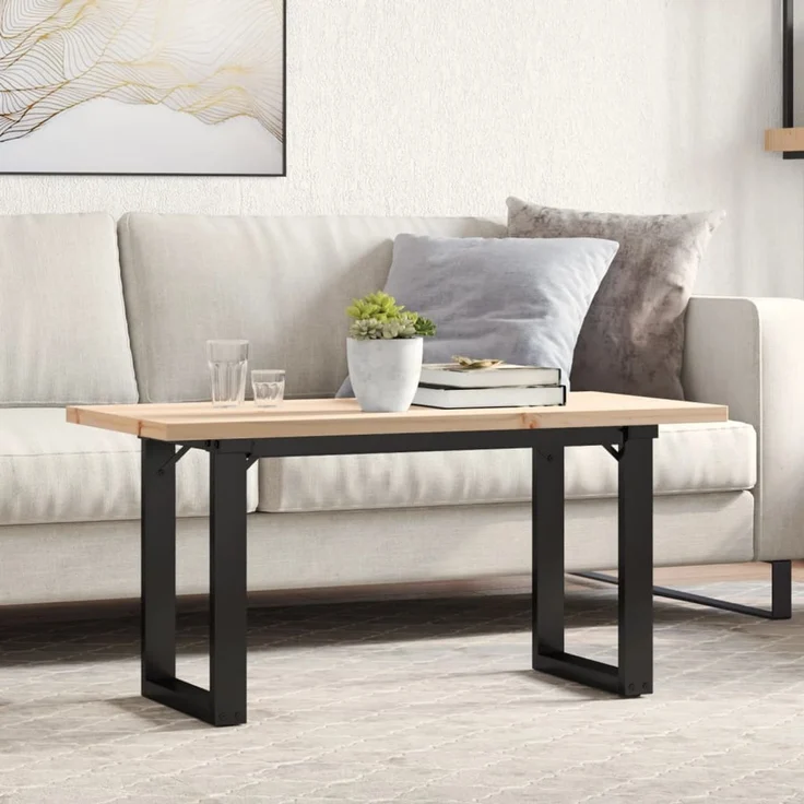 Couchtisch Sofatisch, O-Gestell 100x50x45,5 cm Massivholz Kiefer Stahl d320e – Bild 2