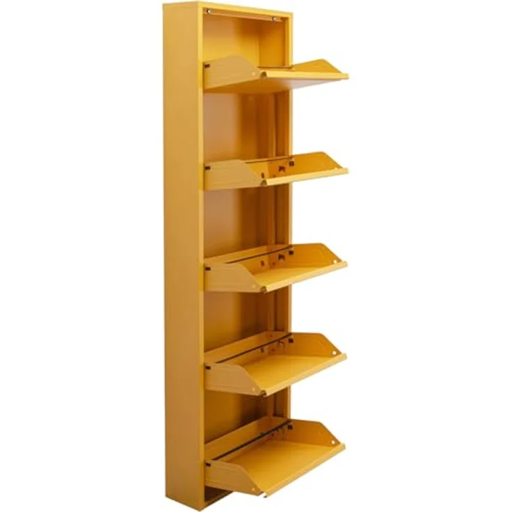 Kare Design Schuhschrank Caruso Gelb, Metall, mit 5 Klappen, Schuhablage für 10 Paar Schuhe, schmal, platzsparend, hoch, Schuhregal, Eingangsbereich, 170 x 50 x 15 cm (H/B/T), 88016 – Bild 6