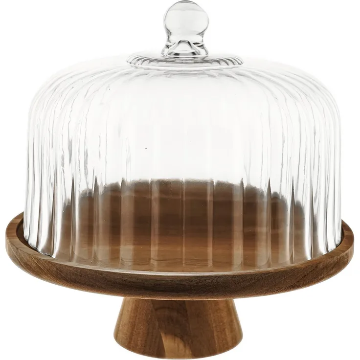 Luana La Torta Grande Servierplatte mit Glasglocke & Holzfuß - ø30 cm