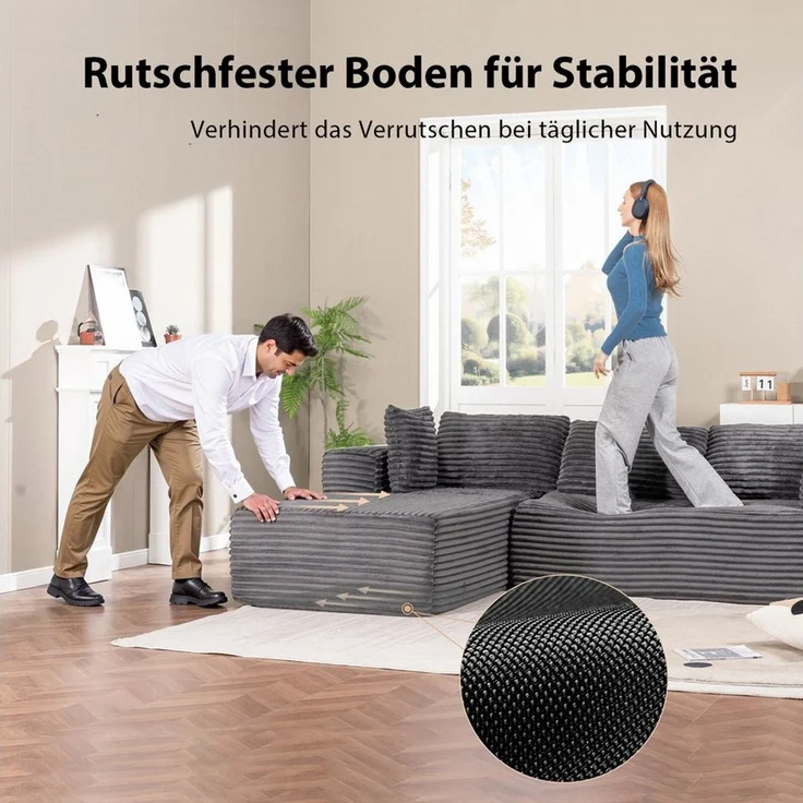 COMHOMA Sofa Big-Sofa, L-förmige Sofa, Couch Ecksofa, Chaiselongue Schlafsofa, mit tiefer Sitzfläche und breiten Armlehnen, Cordstoff – Bild 2