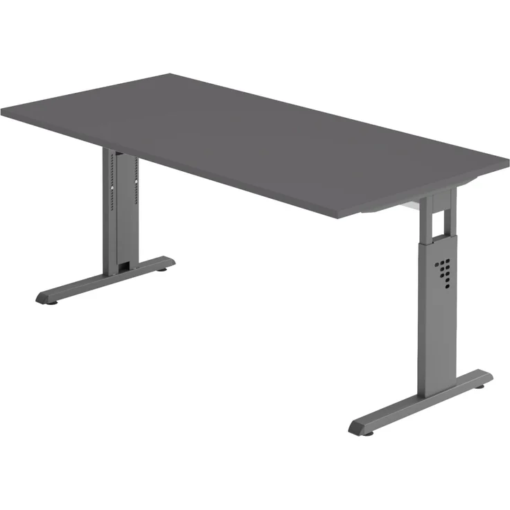 bümö höhenverstellbarer Schreibtisch O-Serie 160x80 cm in Graphit, Gestell in Graphit - PC Tisch für's Büro manuell höhenverstellbar, Computertisch verstellbar, OS-16-G-G – Bild 1