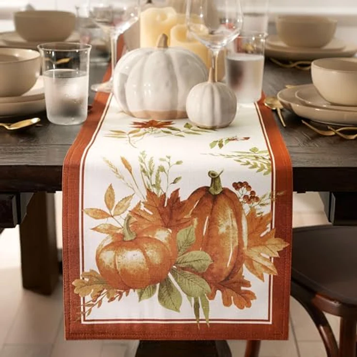 Elrene Home Fashions Autumn Pumpkin Grove Tischläufer, Bunt, 13"x70" (Table Runner) – Bild 9
