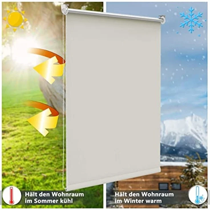 Grandekor Verdunklungsrollo ohne Bohren Creme 60x170 cm(Stoffbreite 56cm) Rollos für Fenster ohne Bohren & mit Bohren,Verdunkelungsrollo Thermorollo Klemmrollo Fensterrollo verdunkelung Hitzeschutz – Bild 2