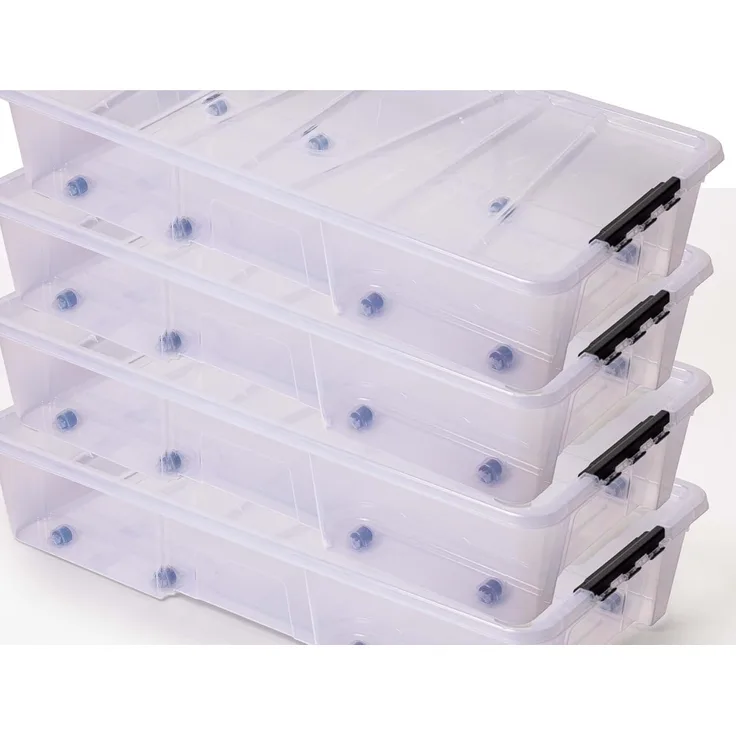 ONDIS24 Aufbewahrungsbox Unterbettbox Jolly Rollbox mit Deckel 25/35L Spielzeugkiste (4 St), transparent, stapel,- und nestbar