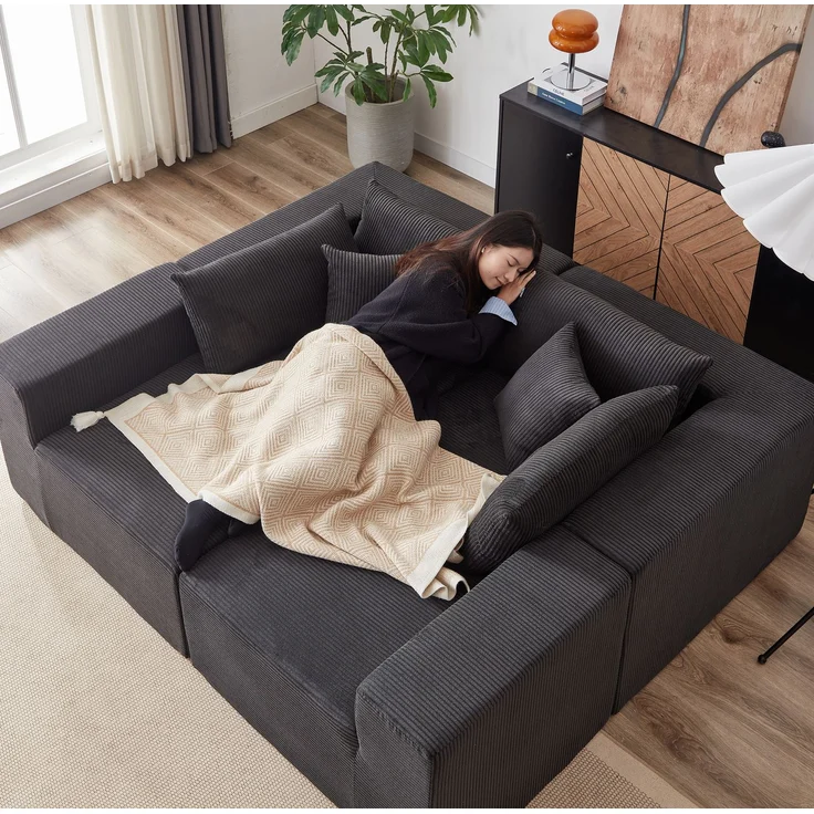 Ecksofa 264 x 167 x 71 cm – modulares L-Sofa mit Cordbezug, Schwarz – Bild 5