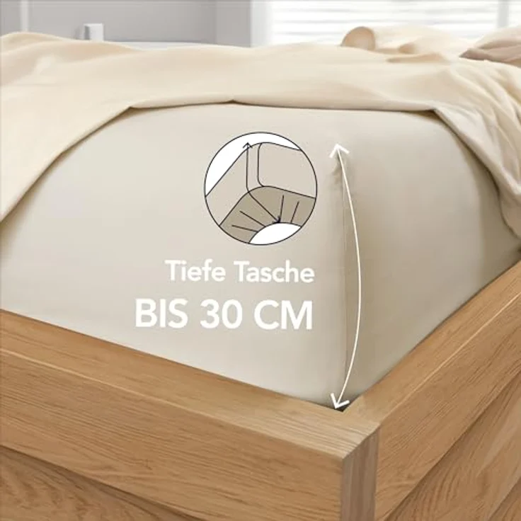 Dreamzie Spannbettlaken 120x200 cm - Hoher Steg bis 35 cm - 100% Mikrofaser - Beige - Schadstoffgeprüft (Oeko TEX), Bettlaken mit Gummizug – Bild 2