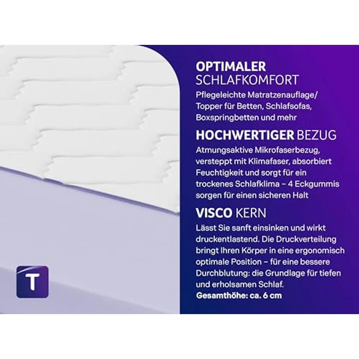 Traumnacht viscoelastischer orthopädischer Matratzentopper, mit Memory Foam Effek, Öko-Tex zertifiziert, 140x200 cm, produziert nach deutschem Qualitätsstandard – Bild 4
