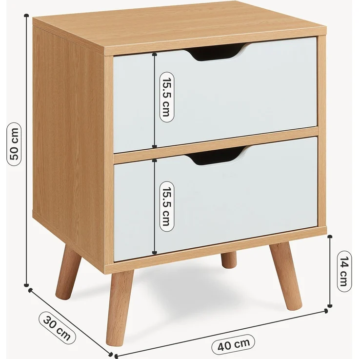 Nachttisch Bordkak mit 2 Schubladen 50x40x30 cm Eicheoptik/Weiß [en. casa] – Bild 6