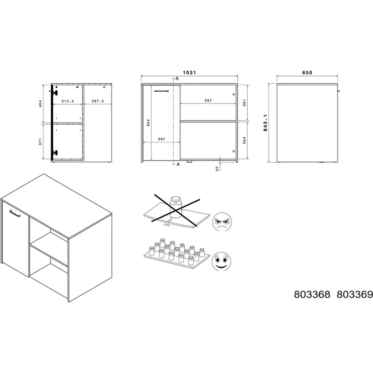 Mehrzweckschrank-Set >Malice 6< (3-teilig) Buffet + Insel + Beistellschrank, Beton Optik hell / weiß – Bild 8