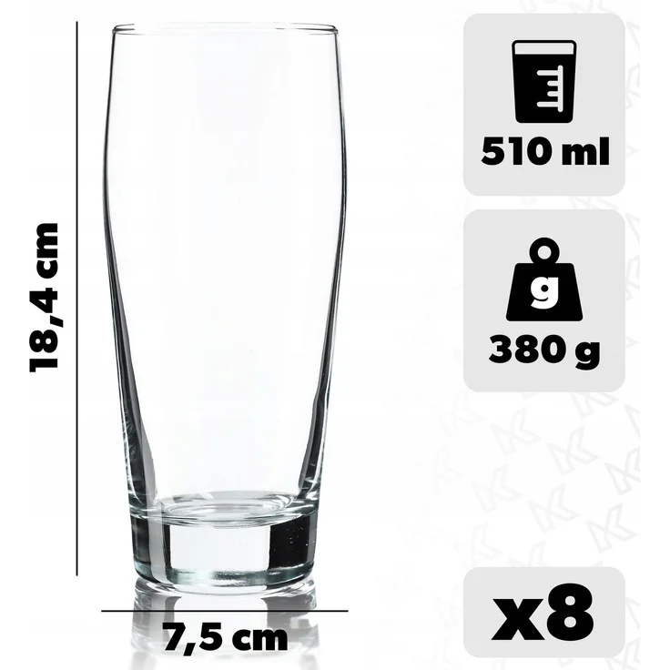 KADAX Bierkrug, 510 ml, Glas, hohes Glas-Set, Becher, 8 Stück – Bild 3
