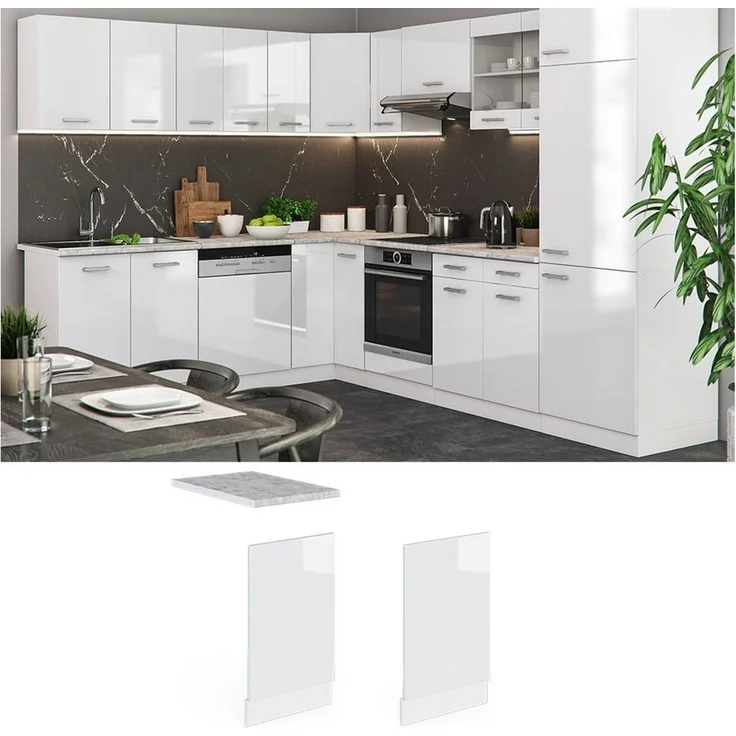 Frontblende R-Line Weiß Hochglanz 45 cm ohne Arbeitsplatte Vicco – Bild 2